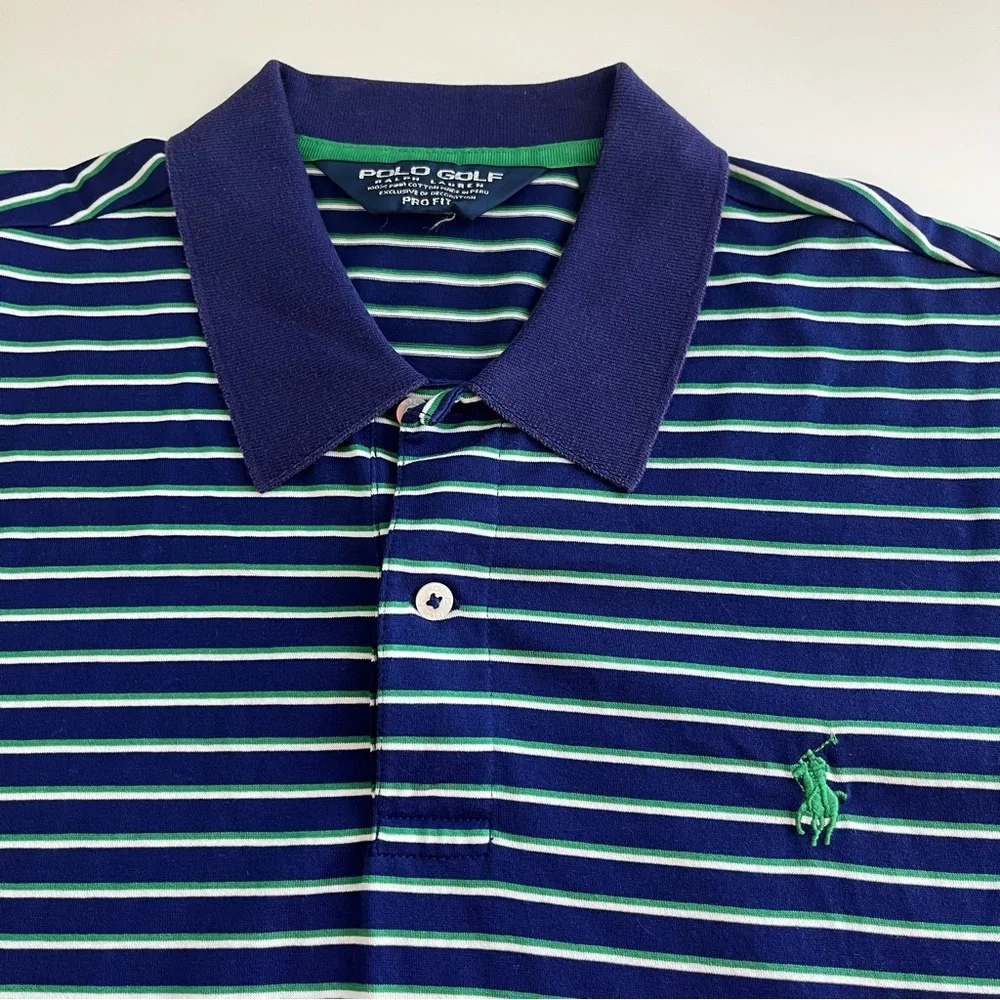 Polo Golf Ralph Lauren Men’s Pro Fit Short Sleeve Polo purple green stripe large